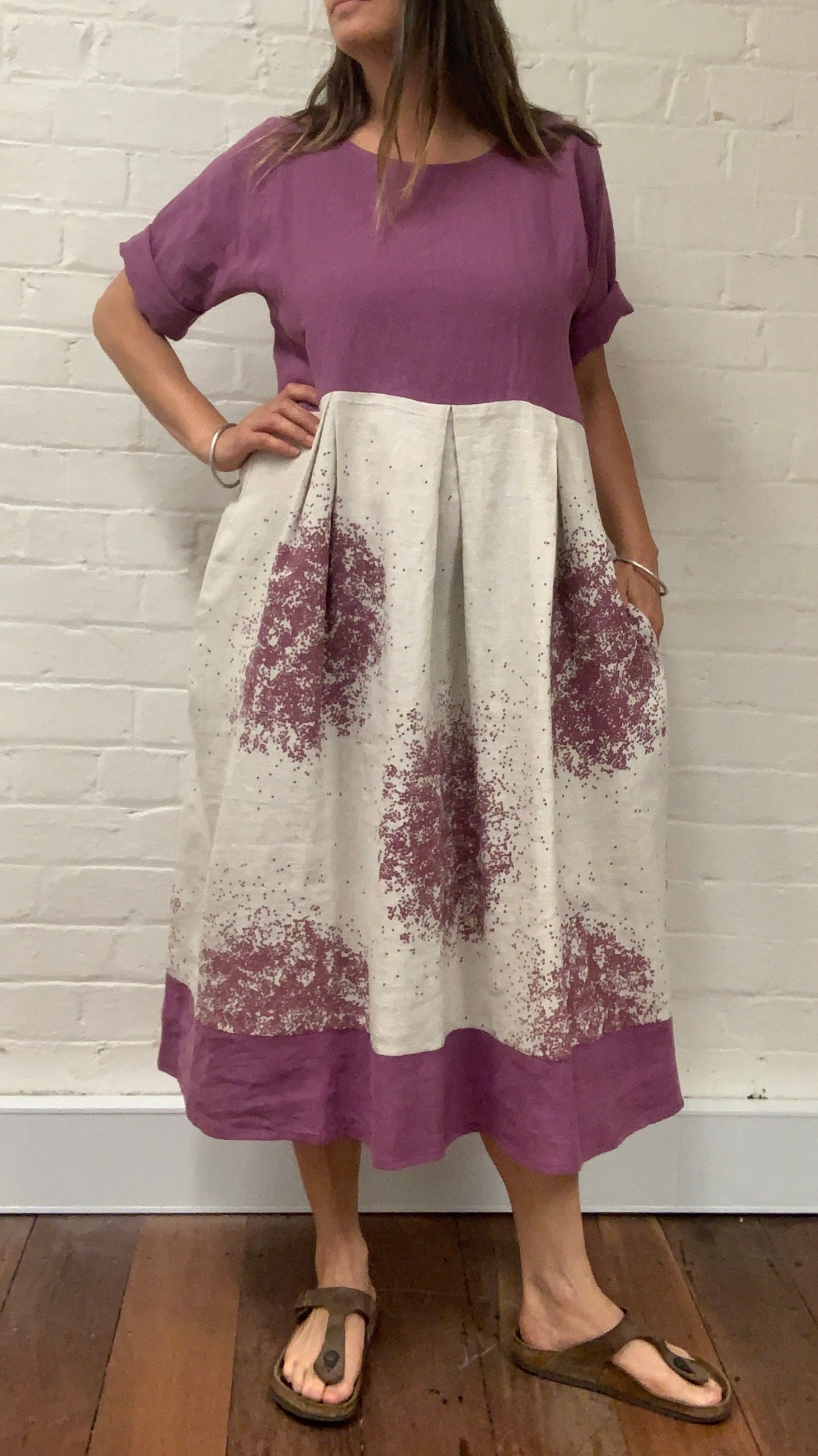 Polka Long Box Dress - purple