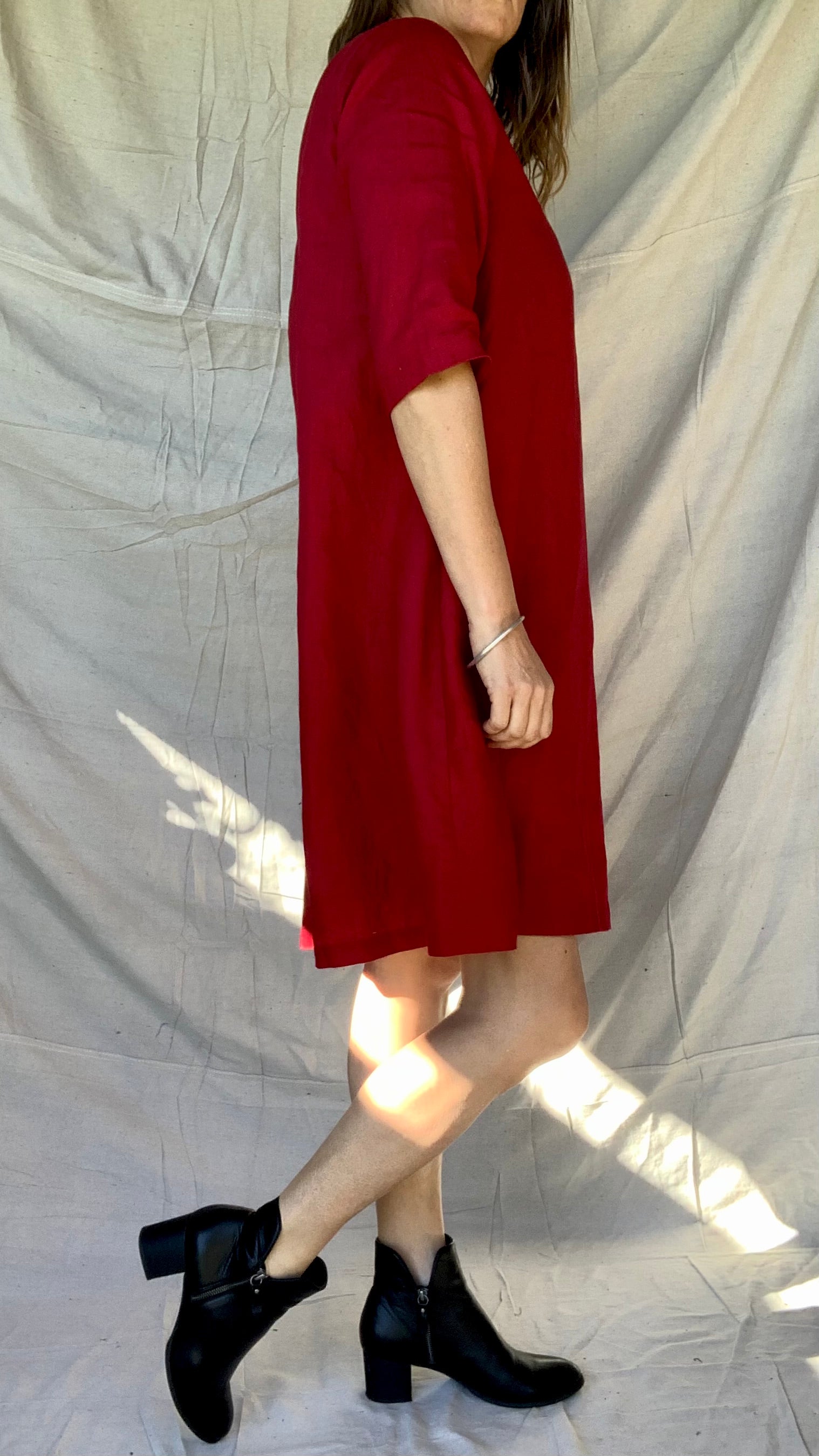 A-line Linen Dress with 3/4 Sleeve